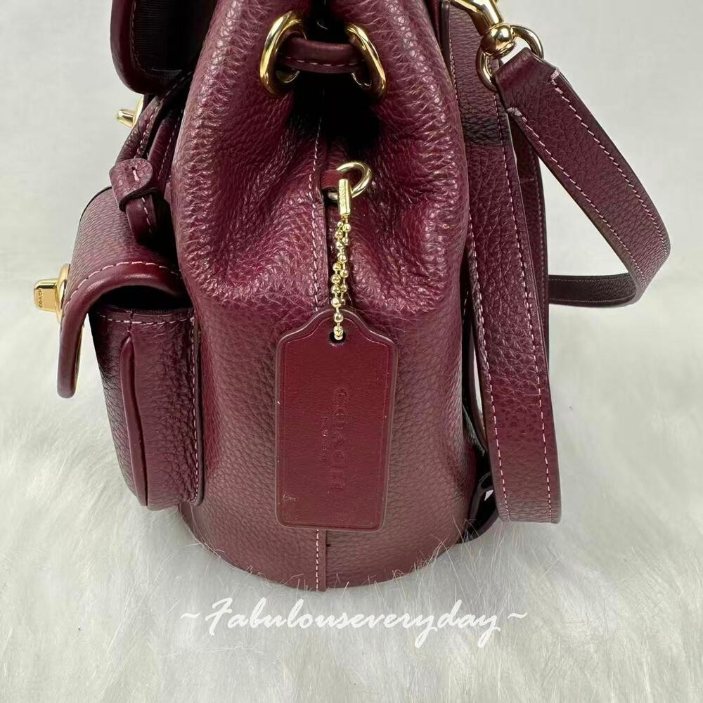 Coach Hadley Backpack In Leather Brass/Dark Wine CBH09 NWT - Picture 4 of 8